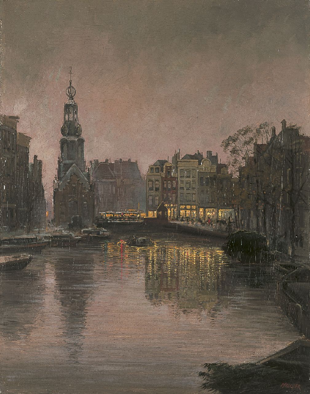 Melcher Tilmes J.H.  | Jan Hermanus Melcher Tilmes, View of the Muntplein, Amsterdam, oil on canvas 56.3 x 44.5 cm, signed l.r.