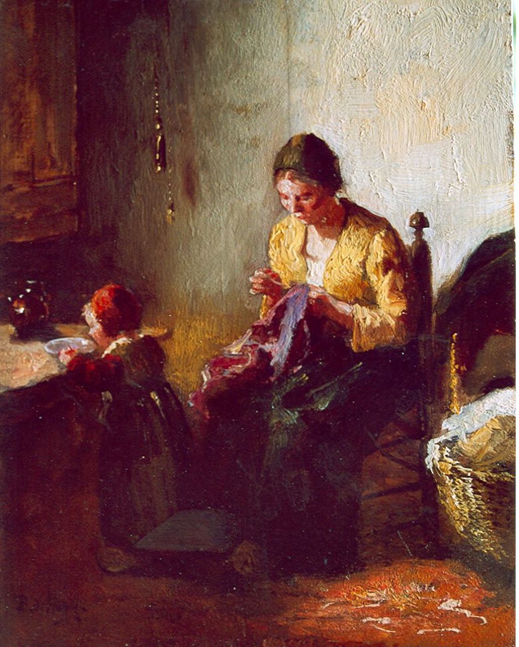 Hoog J.B. de | Johan 'Bernard' de Hoog, The seamstress, oil on panel 22.6 x 17.3 cm, signed l.l.