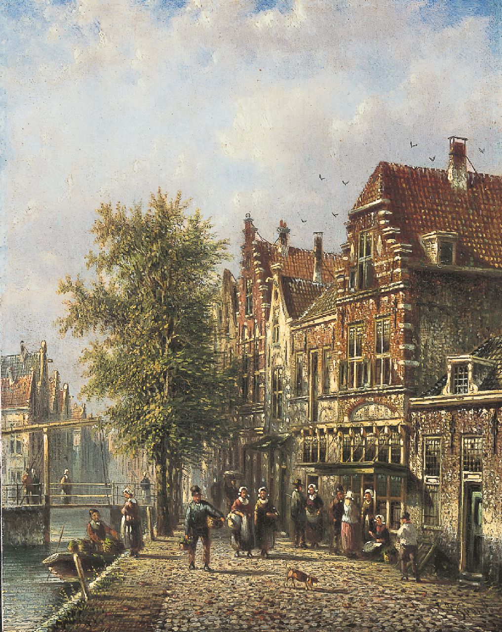 Spohler J.F.  | Johannes Franciscus Spohler, A canal in a Dutch town, oil on panel 20.5 x 15.9 cm, signed l.r.