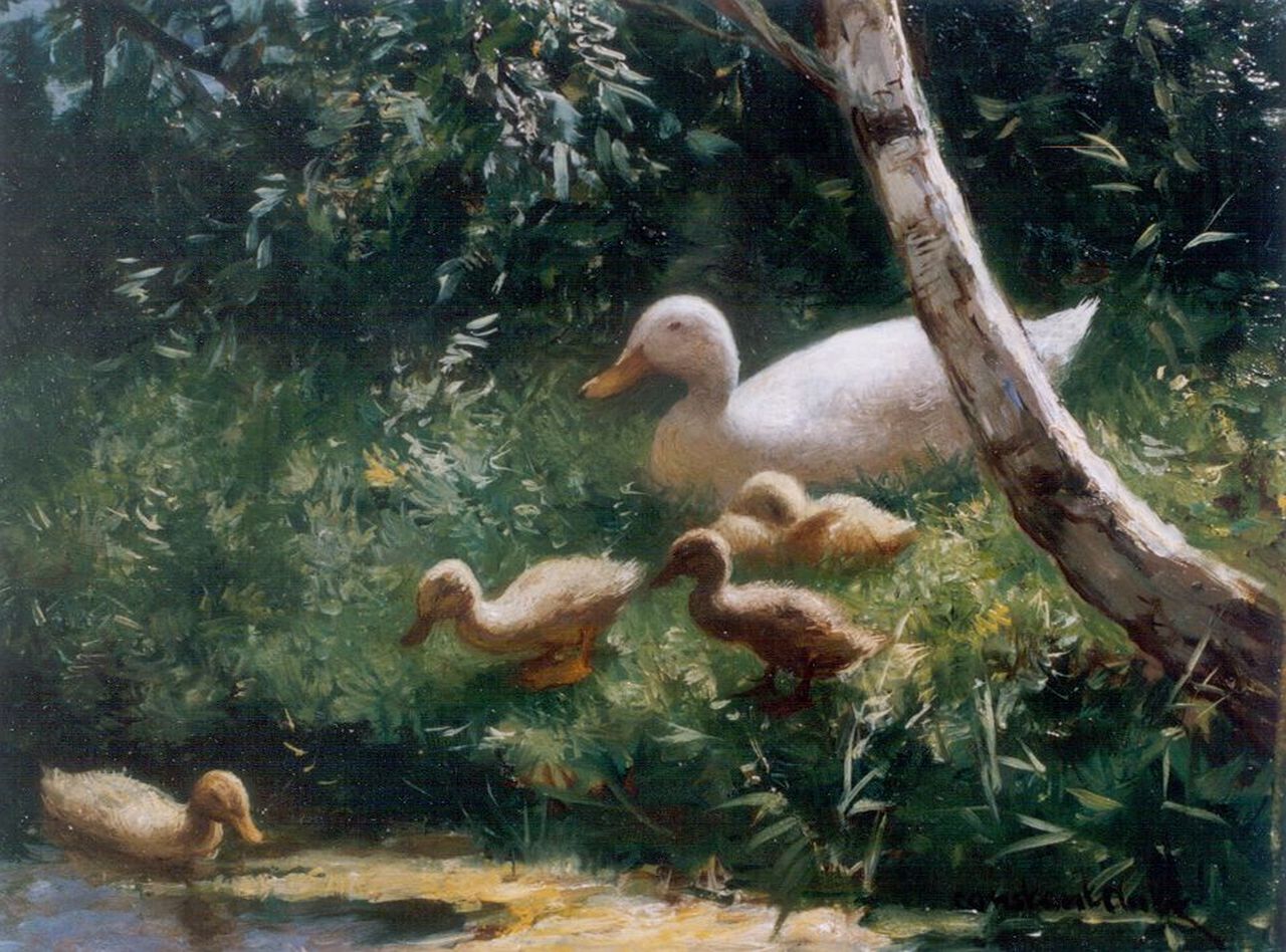 Artz C.D.L.  | 'Constant' David Ludovic Artz, Hen with ducklings watering, oil on panel 18.0 x 24.5 cm, signed l.r.