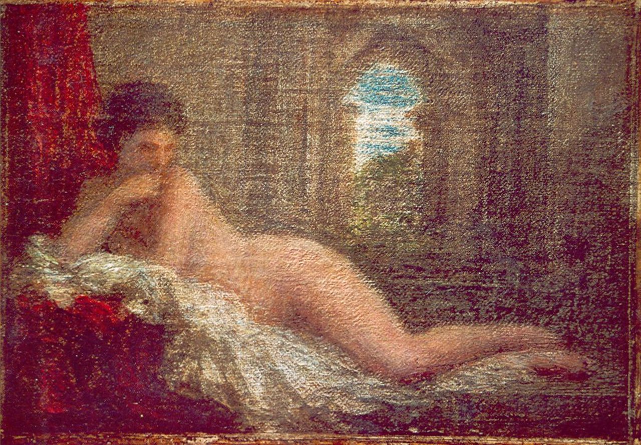 Fantin-Latour I.H.J.T.  | Ignace 'Henri' Jean Théodore Fantin-Latour, Odalisque, oil on canvas laid down on panel 11.5 x 16.2 cm, signed l.r. and painted in 1904