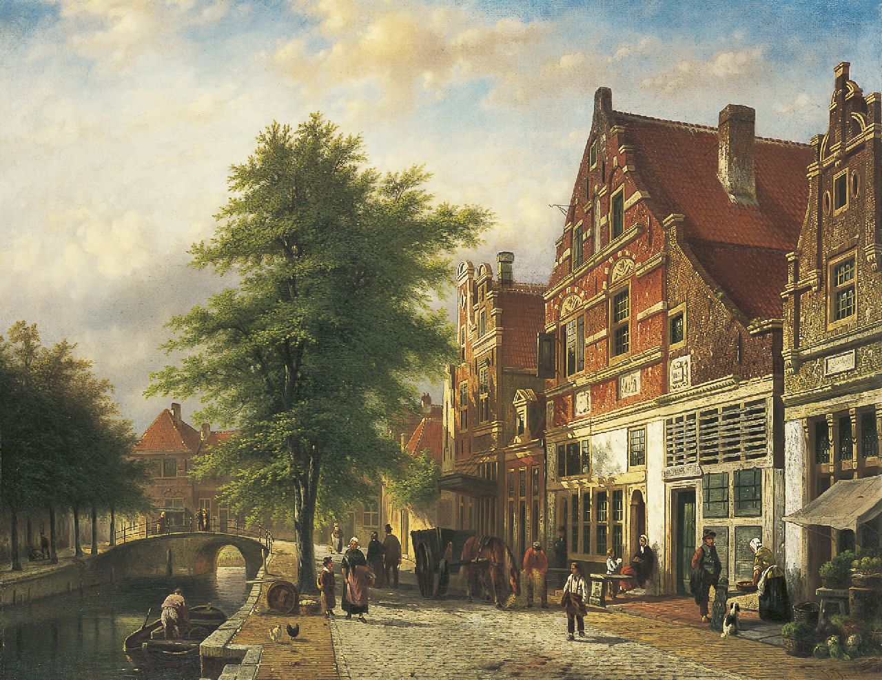 Spohler J.F.  | Johannes Franciscus Spohler, A view of the Zuiderhavendijk, Enkhuizen, oil on canvas 70.0 x 90.0 cm, signed l.r.