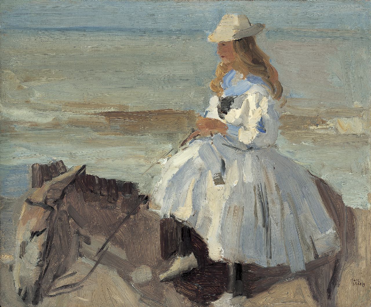 Israels I.L.  | 'Isaac' Lazarus Israels, A donkey ride, oil on board 46.1 x 56.1 cm, signed l.r.