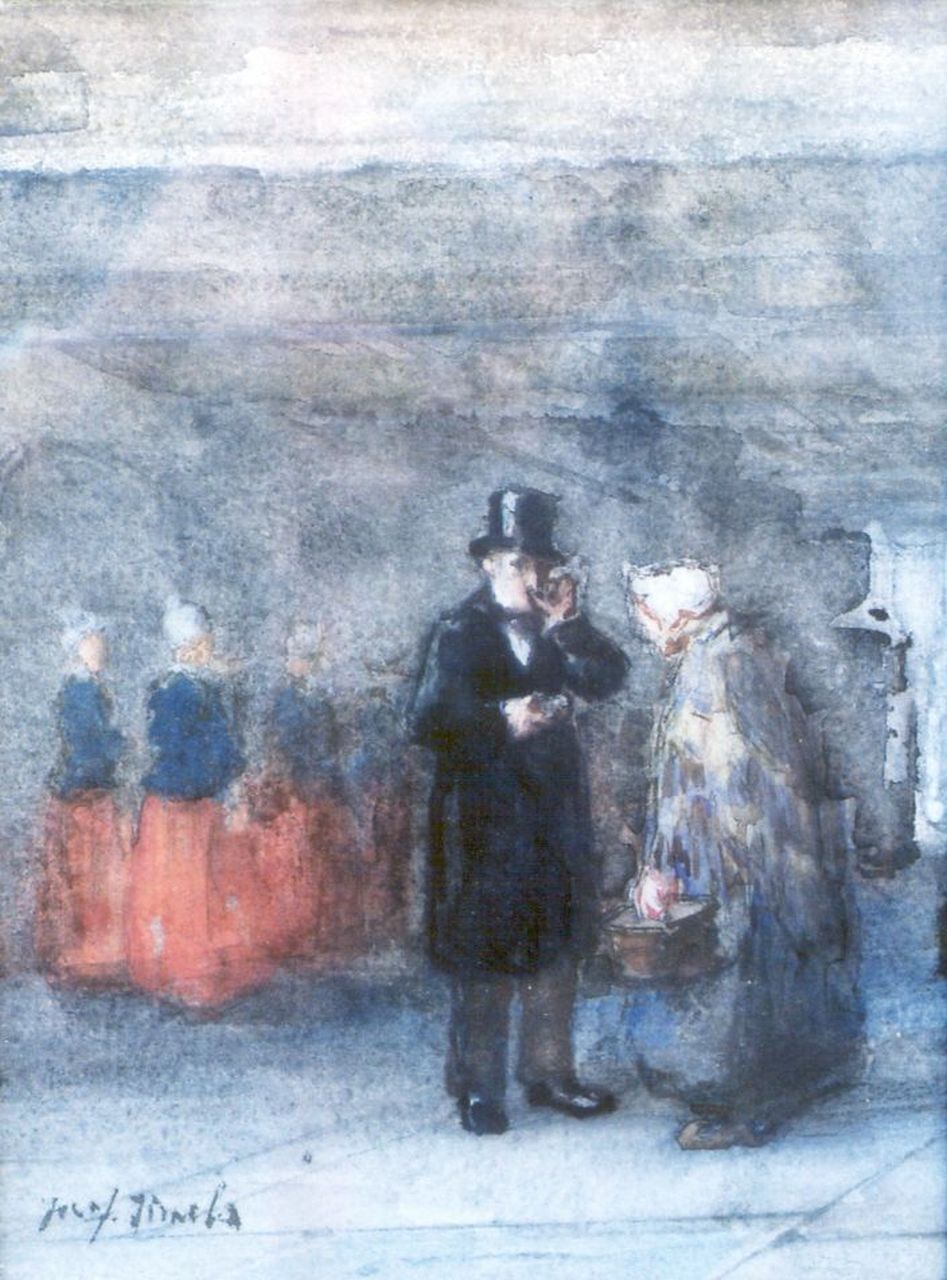 Israëls J.  | Jozef Israëls, The benefactor, chalk and watercolour on paper 27.8 x 20.6 cm, signed l.l.