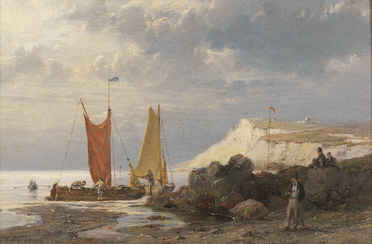 Koekkoek H.  | Hermanus Koekkoek, Coming ashore, oil on panel 12.9 x 19.3 cm, signed l.l.