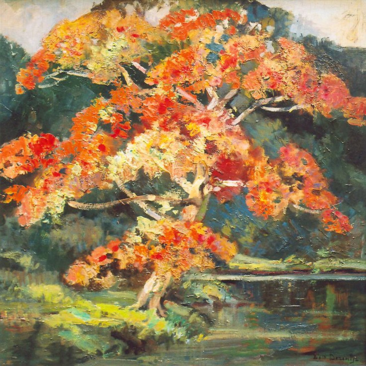 Dezentjé E.  | Ernest Dezentjé, Flowering tree, oil on panel 48.1 x 47.9 cm, signed l.r.