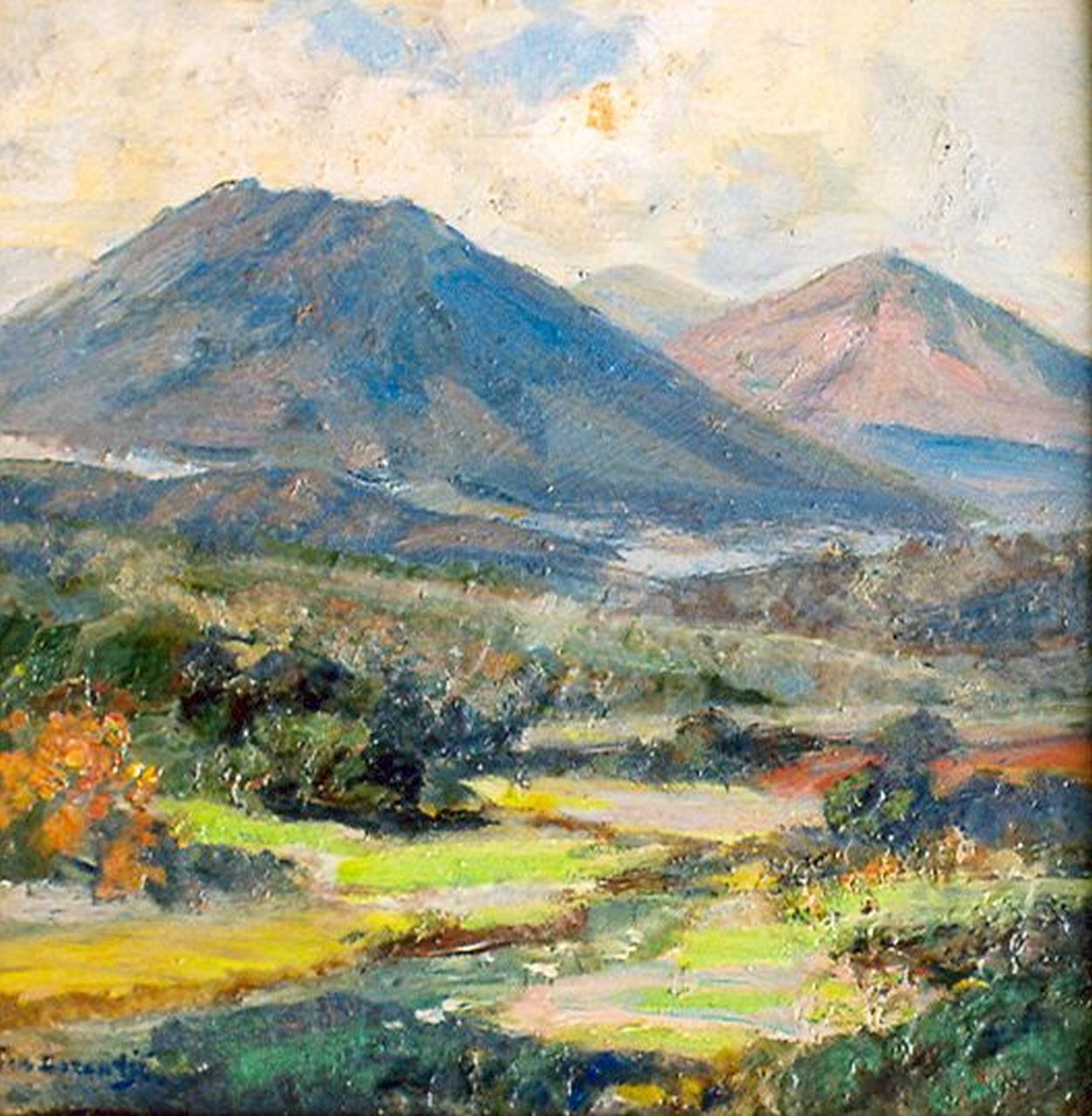 Dezentjé E.  | Ernest Dezentjé, Balinese landscape, oil on panel 24.5 x 24.0 cm, signed l.l.
