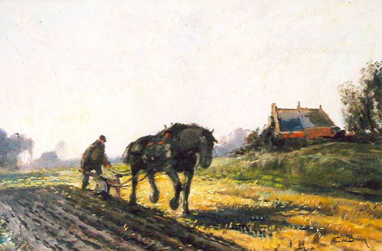 Bruin C. de | Cornelis de Bruin, A farmer ploughing the fields, oil on canvas 40.0 x 60.1 cm, signed l.r.