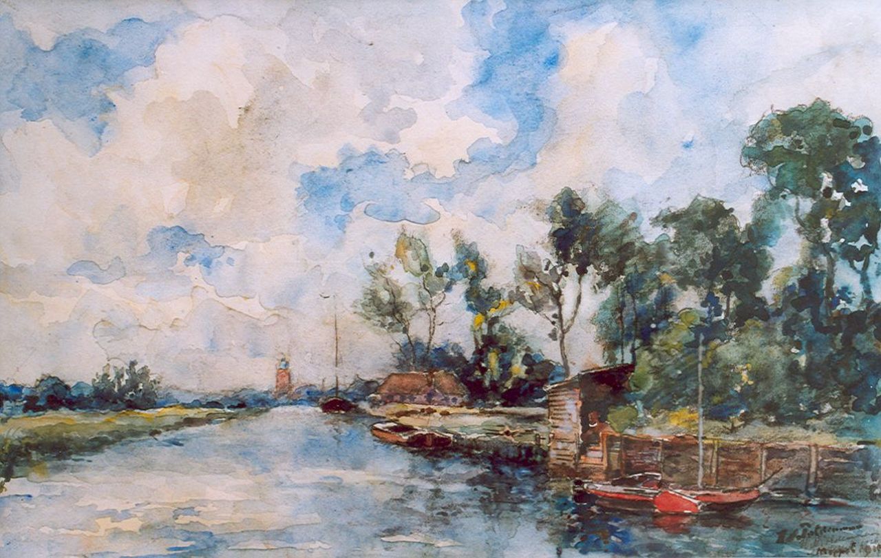 Polderman H.N.  | 'Hugo' Nicolaas Polderman, A canal, Drenthe, watercolour on paper 22.5 x 35.5 cm, signed l.r. and dated Meppel 1926