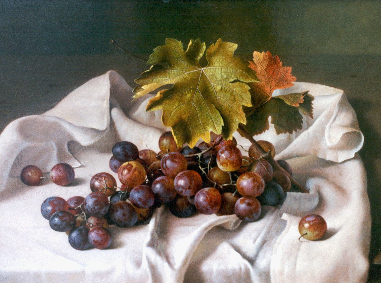 Bubarnik G.  | Gyula Bubarnik, A still life with grapes, copper 30.0 x 40.0 cm, signed l.l.