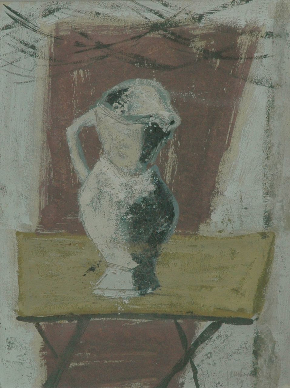 Heel J.J. van | Johannes Jacobus 'Jan' van Heel, Still life of a white jug, gouache on paper 31.0 x 24.0 cm, signed l.r. and dated '49