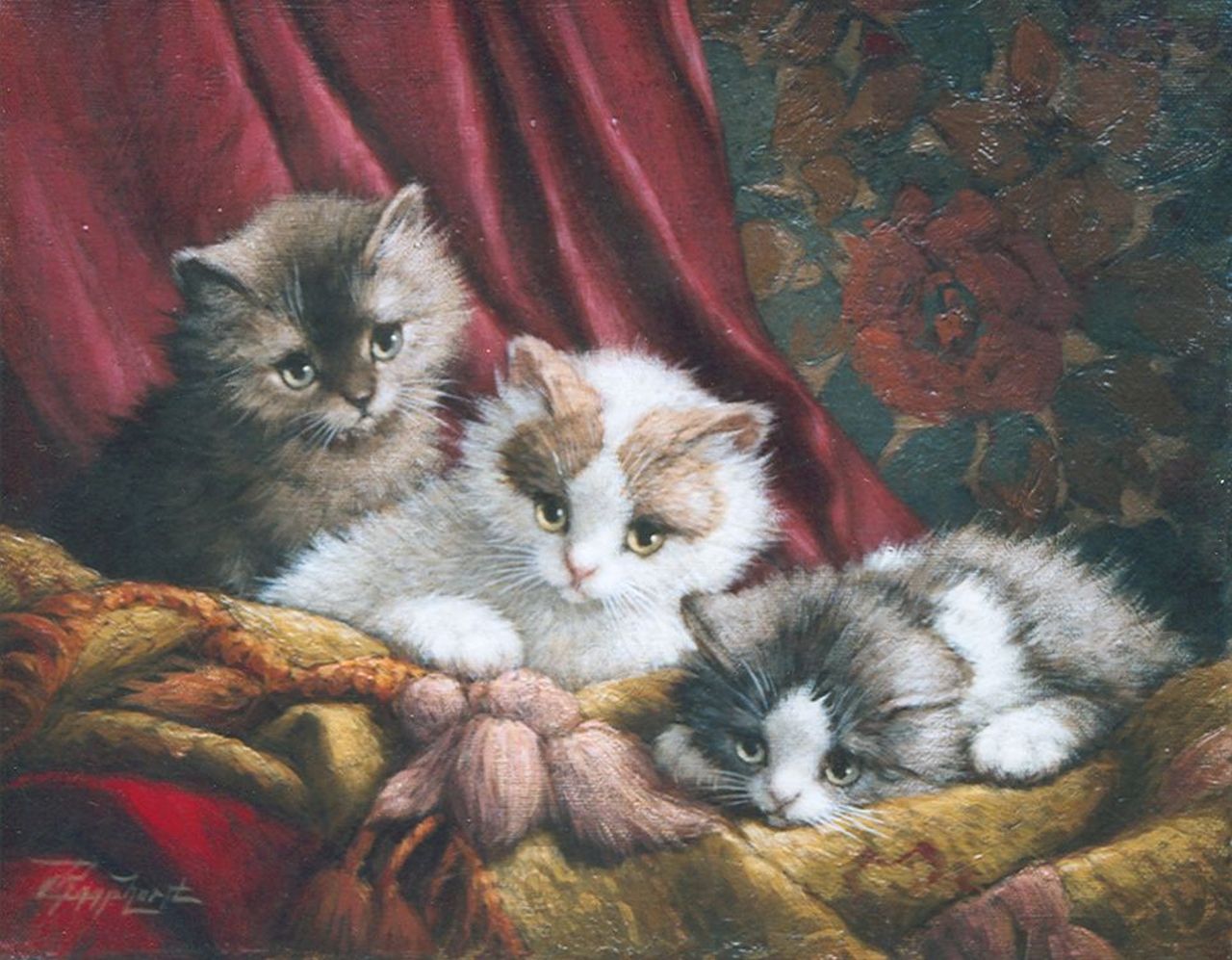 Raaphorst C.  | Cornelis Raaphorst, Three kittens, oil on canvas 24.2 x 30.2 cm, signed l.l.