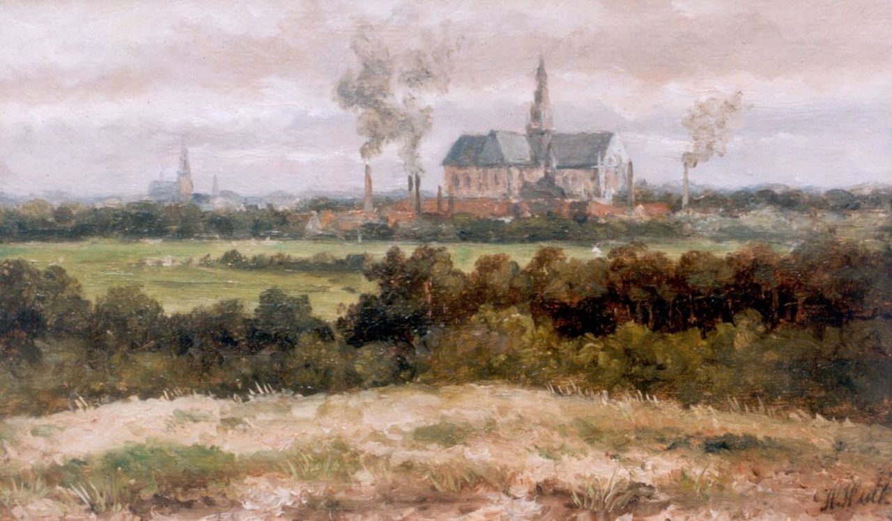 Hulk H.  | Hendrik Hulk, View of Haarlem, oil on canvas laid down on panel 12.9 x 20.8 cm, signed l.r.