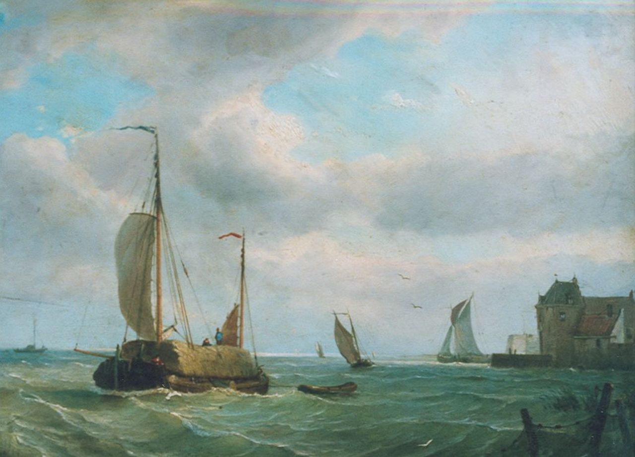 Schiedges P.P.  | Petrus Paulus Schiedges, A haybarge near the coast, oil on panel 39.2 x 52.4 cm, signed l.l. and dated '64