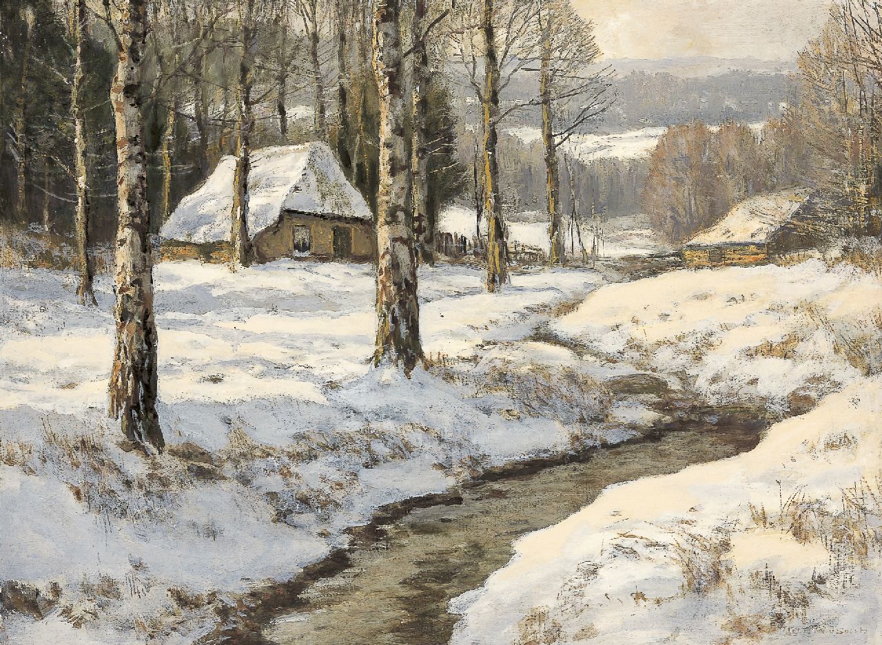 Soest L.W. van | 'Louis' Willem van Soest, A winter landscape with a farm by a stream, oil on canvas 60.1 x 81.7 cm, signed l.r.