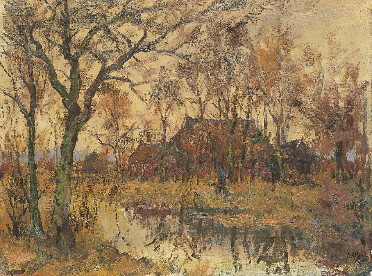 Altink J.  | Jan Altink, A farm along a ditch, oil on canvas 60.2 x 80.4 cm, signed l.r. and dated '40