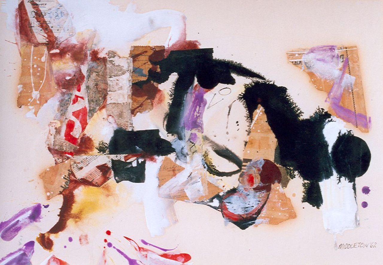 Sam Middleton | Fallen Feathers, mixed media and collage on paper, 45.5 x 62.0 cm, signed l.r. and dated '62