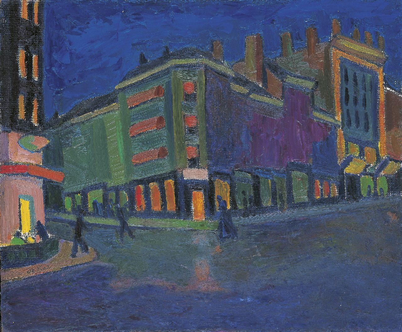 Kat A.-P. de | Anne-Pierre de Kat, City by night, oil on canvas laid down on board 50.0 x 60.1 cm, signed l.l.