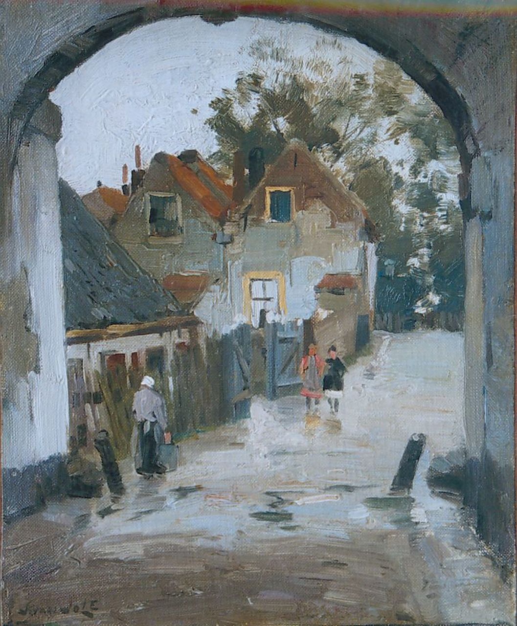 Jole J.G. van | Joseph Gerardus van Jole, View of the 'Langepoort', Brielle, oil on canvas laid down on board 28.3 x 22.8 cm, signed l.l.