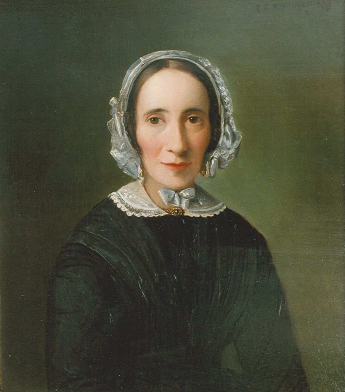 Koningh L. de | Leonard de Koningh, Portrait of Mrs. de Vries, oil on panel 27.5 x 24.5 cm, signed u.r. and dated 1849