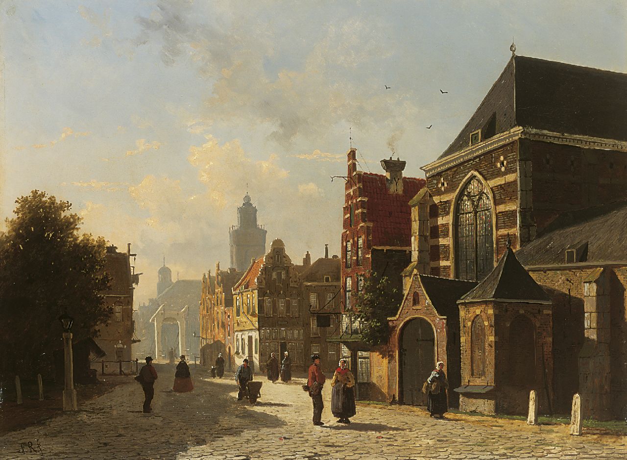 Roosdorp F.  | Frederik Roosdorp, A view of a sunlit Dutch town, oil on canvas 51.6 x 69.3 cm, signed l.l. with initials