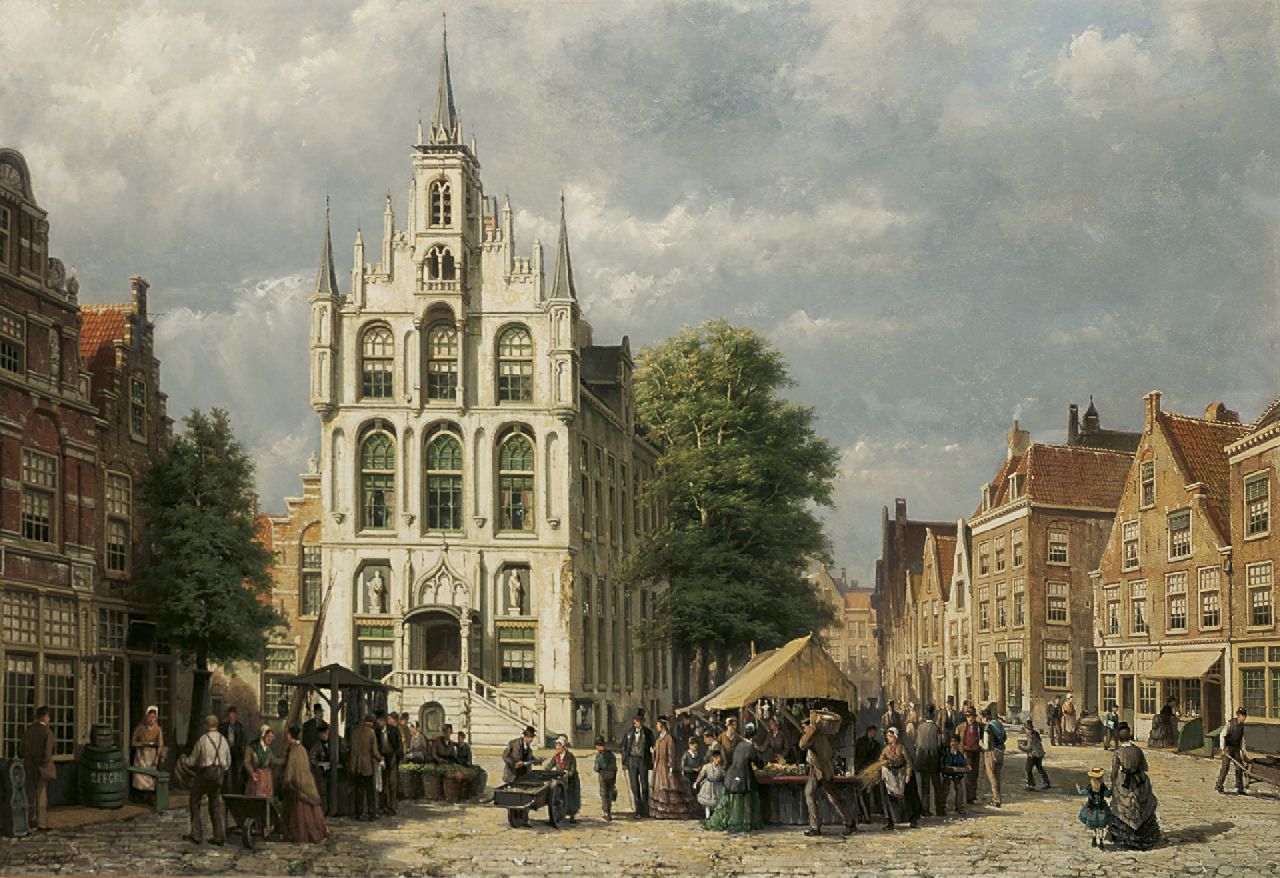 Koekkoek W.  | Willem Koekkoek, A view of the Raadhuis, Gouda, oil on canvas 77.5 x 113.0 cm, signed l.l.