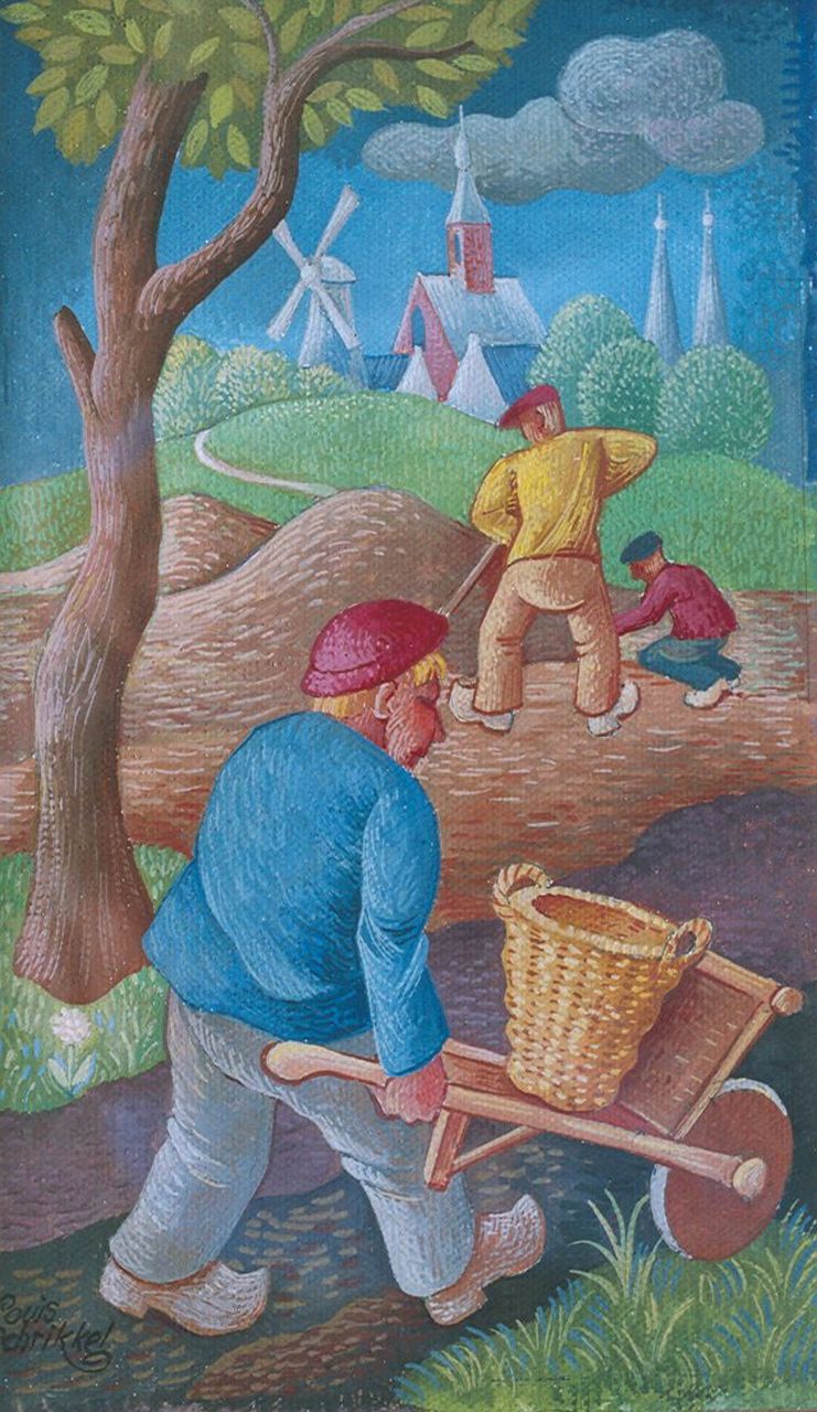 Schrikkel J.L.  | Johannes Lodewijk 'Louis' Schrikkel, Farmwork, gouache on paper 24.0 x 14.0 cm, signed l.l.