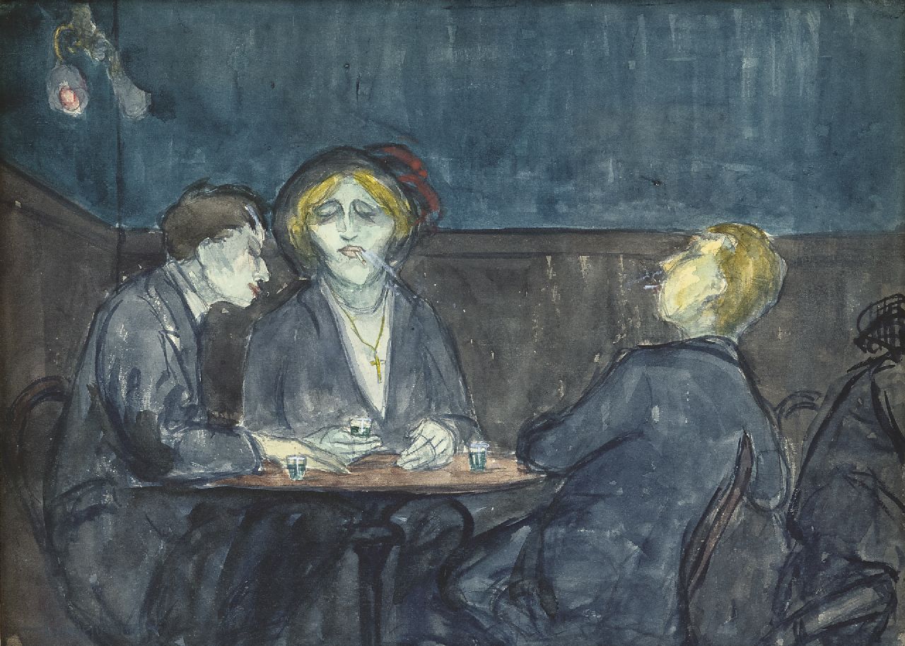 Glintenkamp H.  | Hendrik Glintenkamp, The Absinthe Drinkers, watercolour on paper 25.0 x 38.0 cm, signed l.l. and reverse and dated 1913 reverse