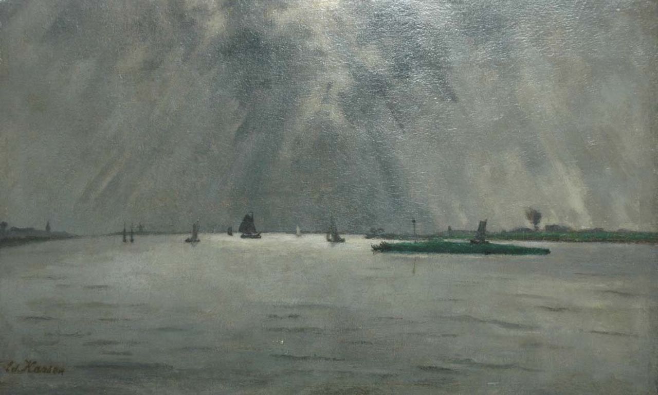 Karsen J.E.  | Johann 'Eduard' Karsen, Pampus by moonlight, oil on canvas 30.4 x 49.7 cm, signed l.l.