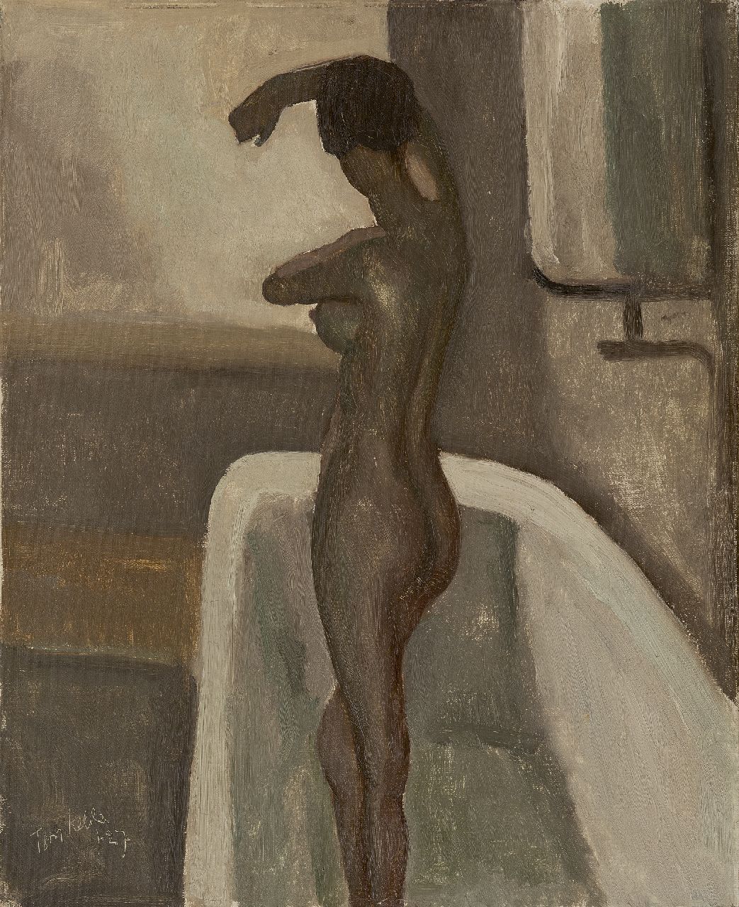 Kelder A.B.  | Antonius Bernardus 'Toon' Kelder | Paintings offered for sale | Female nude standing in the bathtub, oil on canvas 56.0 x 46.3 cm, signed l.l. and dated '27