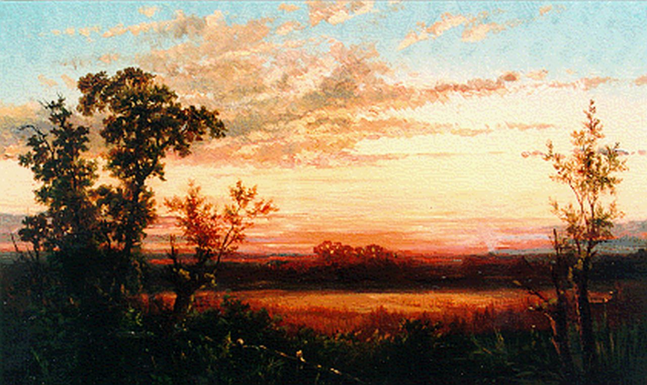 Gabriel P.J.C.  | Paul Joseph Constantin 'Constan(t)' Gabriel, Evening twilight, oil on panel 18.8 x 27.1 cm, signed l.r. and dated 1855