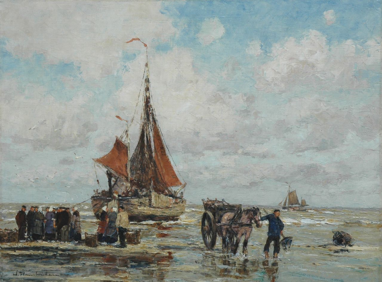 Hambüchen W.  | Wilhelm Hambüchen, Fish Auction, oil on canvas 60.4 x 80.4 cm, signed l.l.