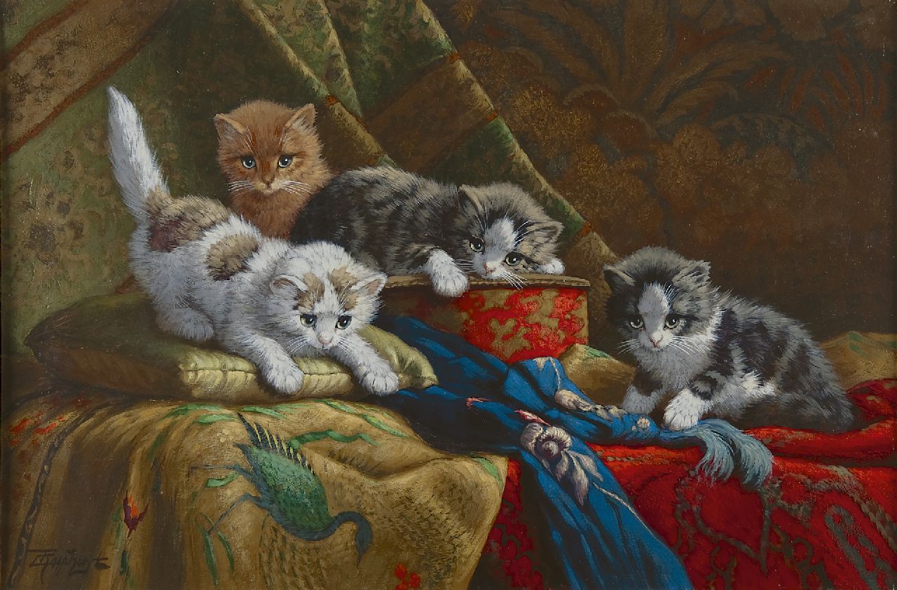 Raaphorst C.  | Cornelis Raaphorst, Four playing kittens, oil on canvas 40.5 x 60.2 cm, signed l.l.