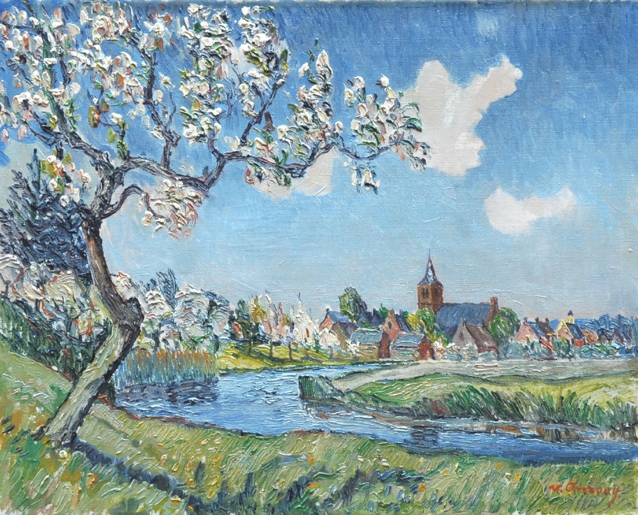 Anrooy J.A.M. van | 'Jan' Adriaan Marie van Anrooy, A view of 'Deil aan de Linge', oil on canvas 40.0 x 50.0 cm, signed l.r.