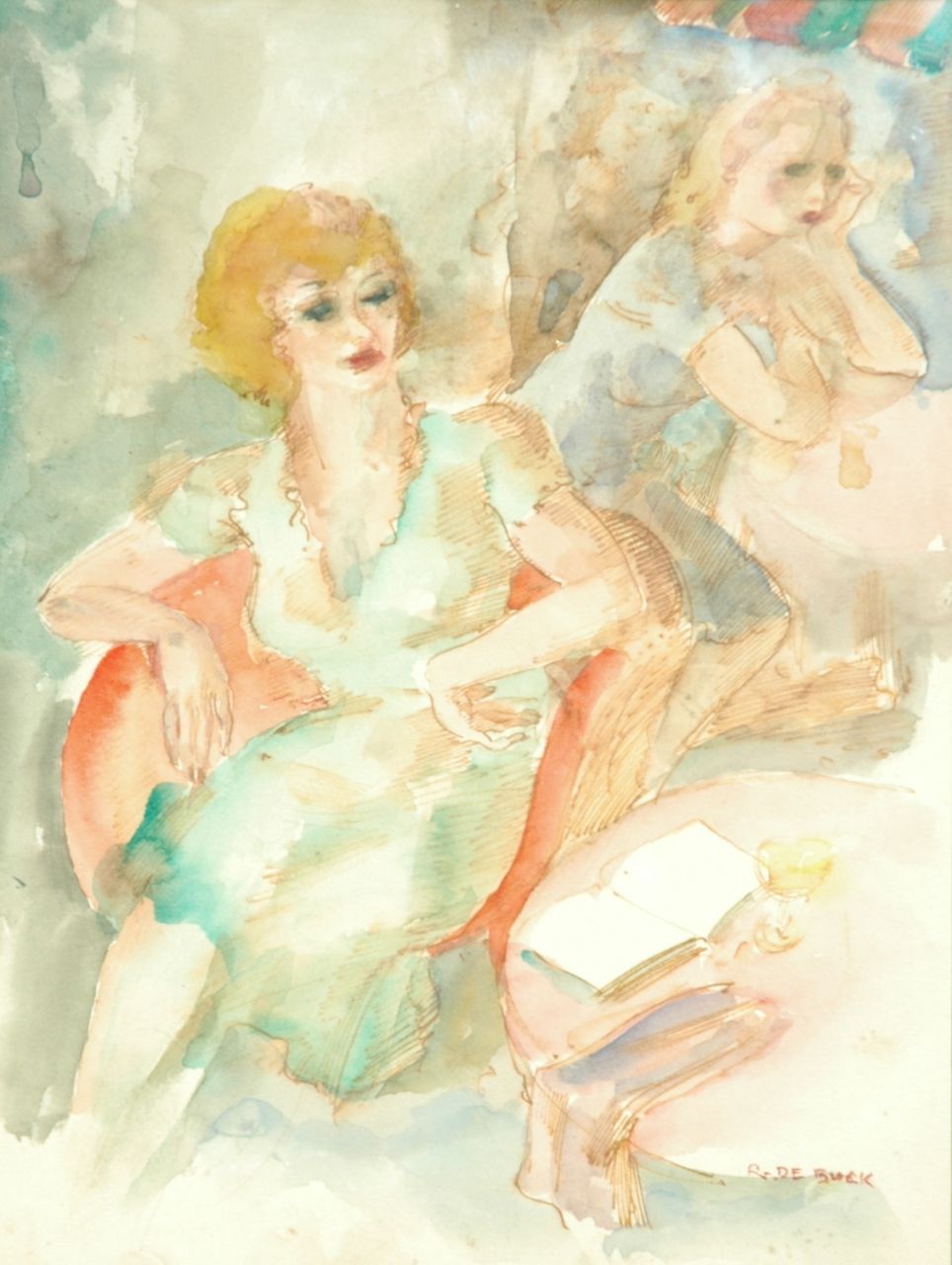 Buck R. de | Raphaël de Buck, The terrace, watercolour on paper 31.5 x 24.0 cm, signed l.r.