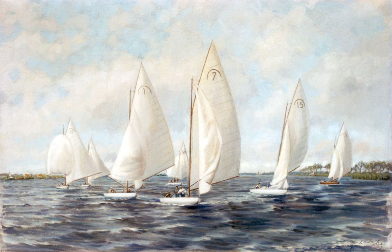 Hiemstra T.  | Hiemstra, Regatta, Friesland, oil on canvas 51.0 x 78.0 cm, signed l.r.