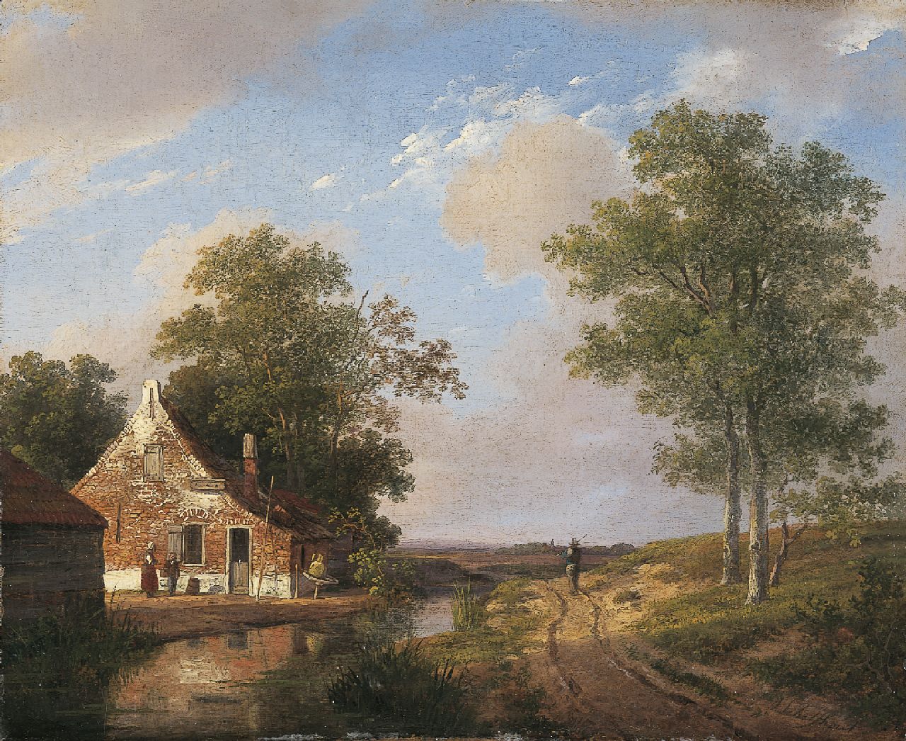 Schelfhout A.  | Andreas Schelfhout, Farmstead, oil on panel 23.4 x 28.5 cm, signed l.r. and painted circa 1820