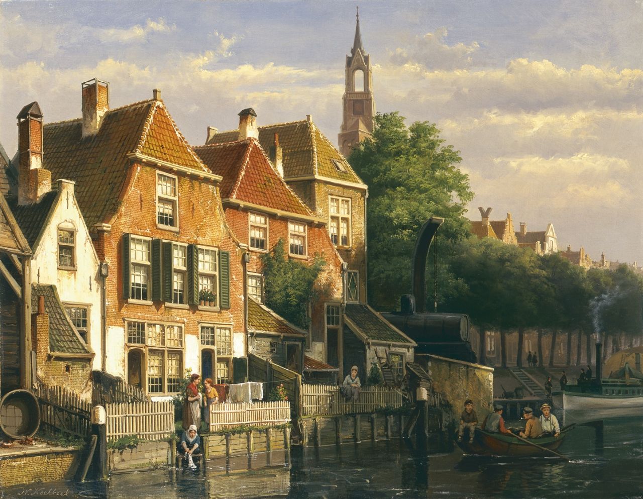 Koekkoek W.  | Willem Koekkoek, A sunlit canal, oil on canvas 54.0 x 69.0 cm, signed l.l.