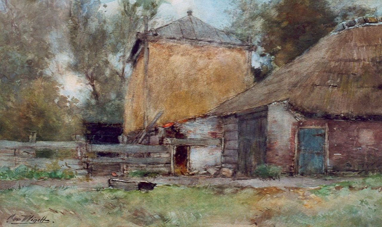 Windt Ch. van der | Christophe 'Chris' van der Windt, A farm and a haystack, watercolour on paper 31.0 x 51.5 cm, signed l.l.