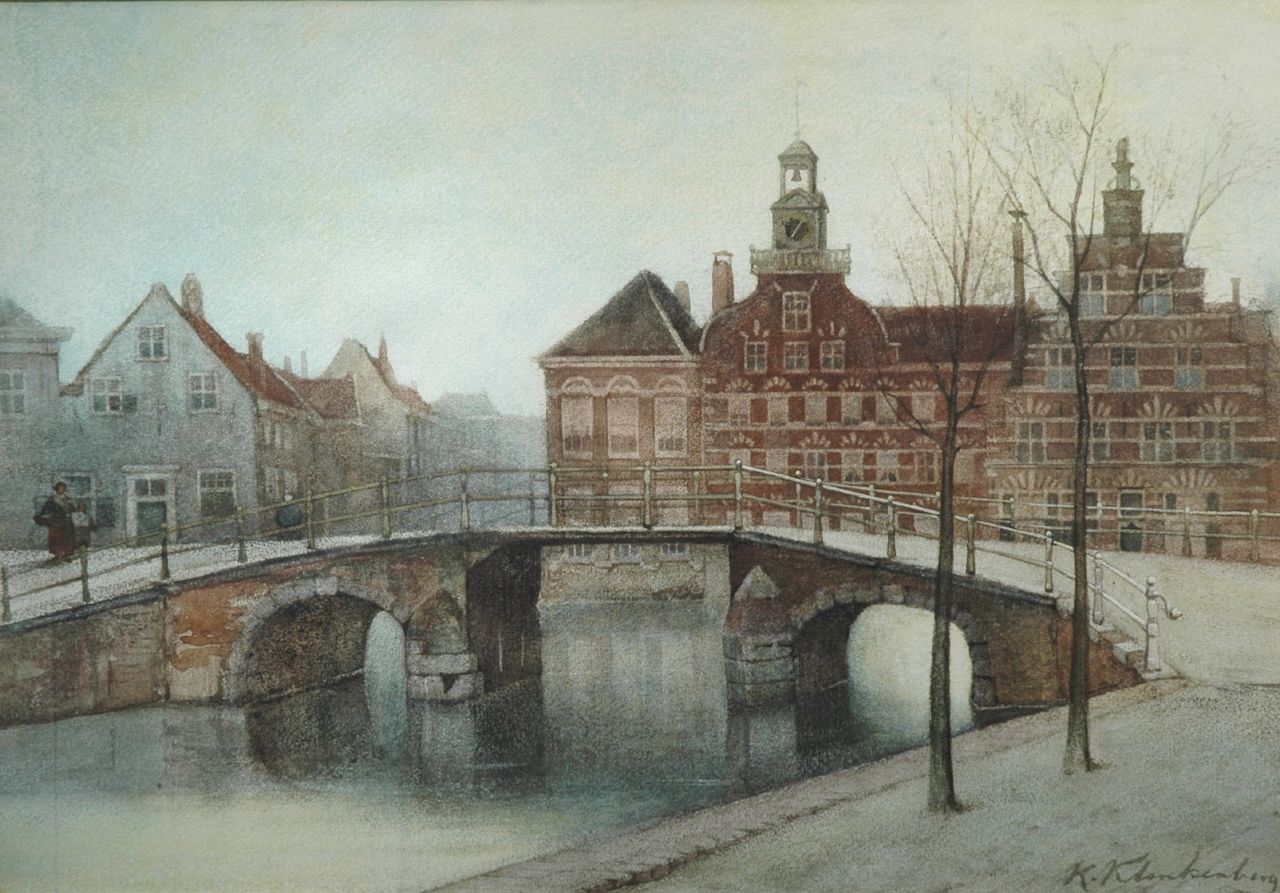 Klinkenberg J.C.K.  | Johannes Christiaan Karel Klinkenberg, A view of a Dutch town in winter, watercolour on paper 29.1 x 41.7 cm, signed l.r.