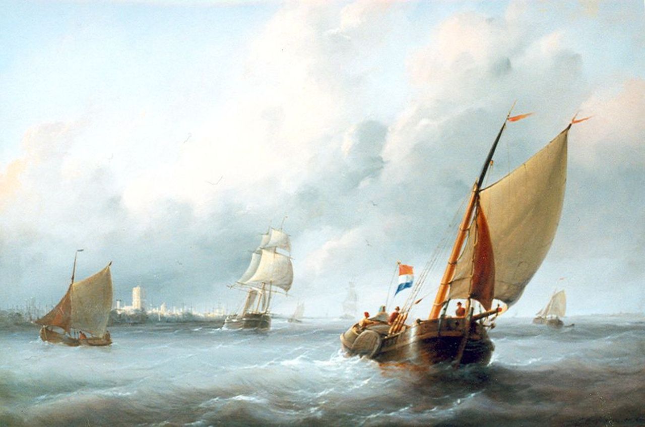 Kannemans C.C.  | Christiaan Cornelis Kannemans, Sailing vessels on a breezy day near Brielle, oil on panel 50.7 x 69.1 cm, signed l.r.