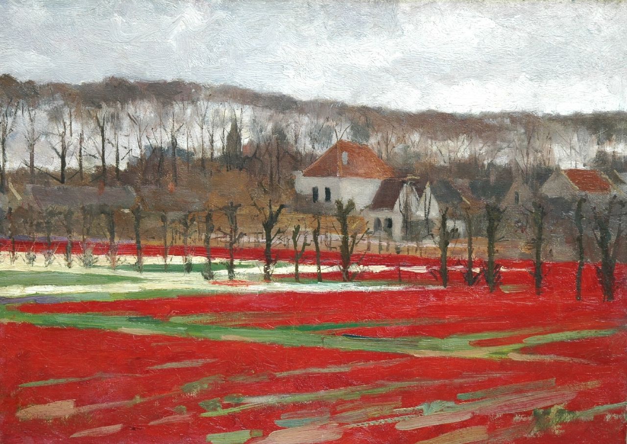 Hart Nibbrig F.  | Ferdinand Hart Nibbrig, Bulb fields, Bennebroek, oil on canvas 40.5 x 56.2 cm, signed l.r. and painted circa 1893
