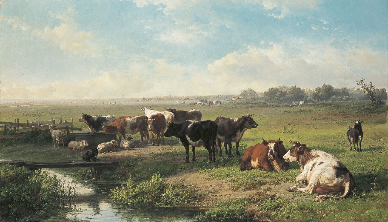 Tom J.B.  | Jan Bedijs Tom, Cattle in a polder landscape, oil on canvas 71.0 x 120.0 cm, signed l.l.