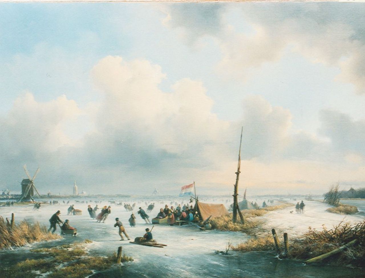 Kleijn L.J.  | Lodewijk Johannes Kleijn, Numerous people on the ice, oil on canvas 43.2 x 57.8 cm, signed l.l.