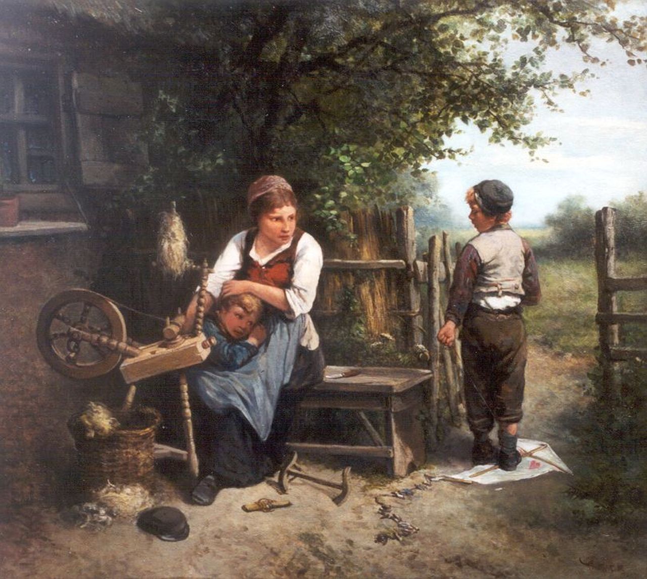 Kate J.M.H. ten | Johan 'Mari' Henri ten Kate, Naughty boy, oil on canvas 62.5 x 70.5 cm, signed l.r.