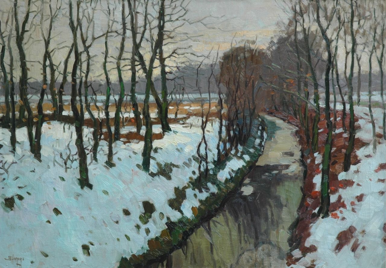 Viegers B.P.  | Bernardus Petrus 'Ben' Viegers, View on a creek during winter, oil on canvas 50.0 x 70.5 cm, signed l.l.