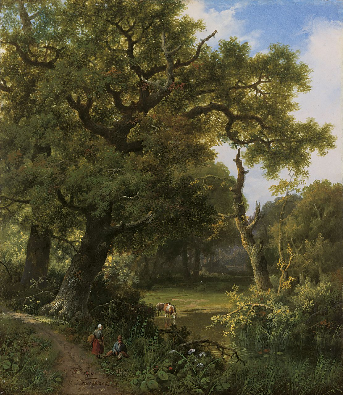 Koekkoek I M.A.  | Marinus Adrianus Koekkoek I, Cattle in a forest landscape, oil on panel 27.5 x 24.0 cm, signed l.l. and dated '60