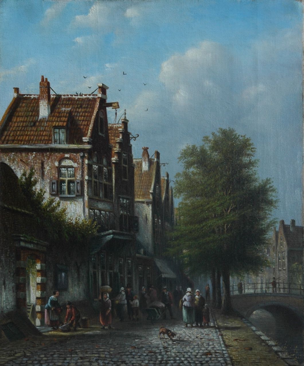 Spohler J.F.  | Johannes Franciscus Spohler, Daily activities in a Dutch town, oil on canvas 37.5 x 31.1 cm, signed l.l.