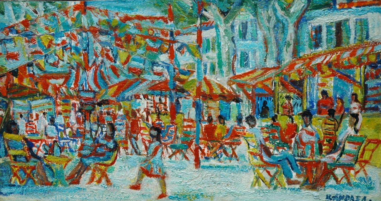 Andréa C.  | Cornelis 'Kees' Andréa, Festivities in the Provence, Chateau Renard, oil on board 16.0 x 29.9 cm, signed l.r. and painted circa 1960