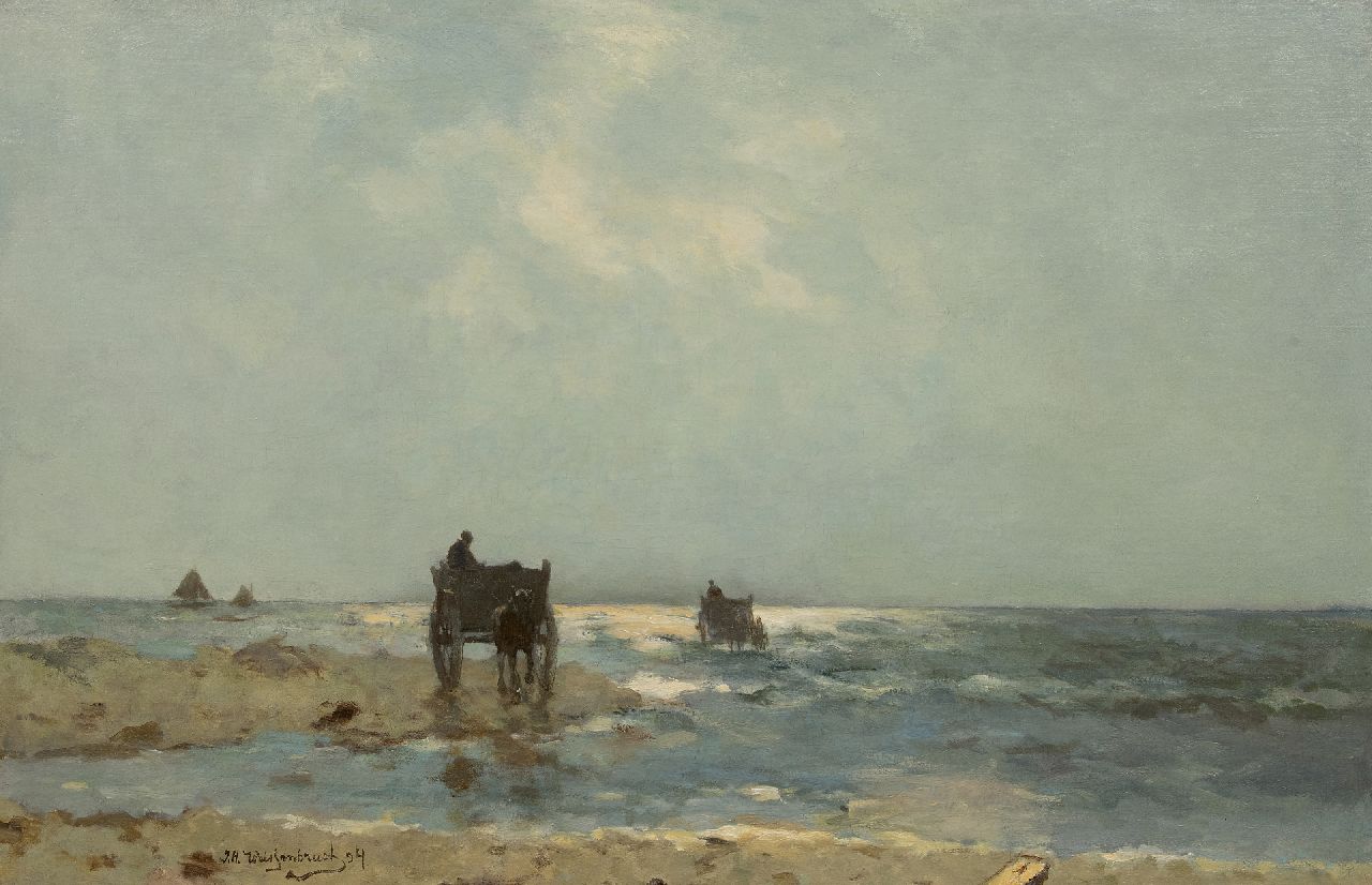 Weissenbruch H.J.  | Hendrik Johannes 'J.H.' Weissenbruch, Shell-gatherers on the beach at Scheveningen, oil on canvas 60.7 x 93.3 cm, signed l.l. and dated '94